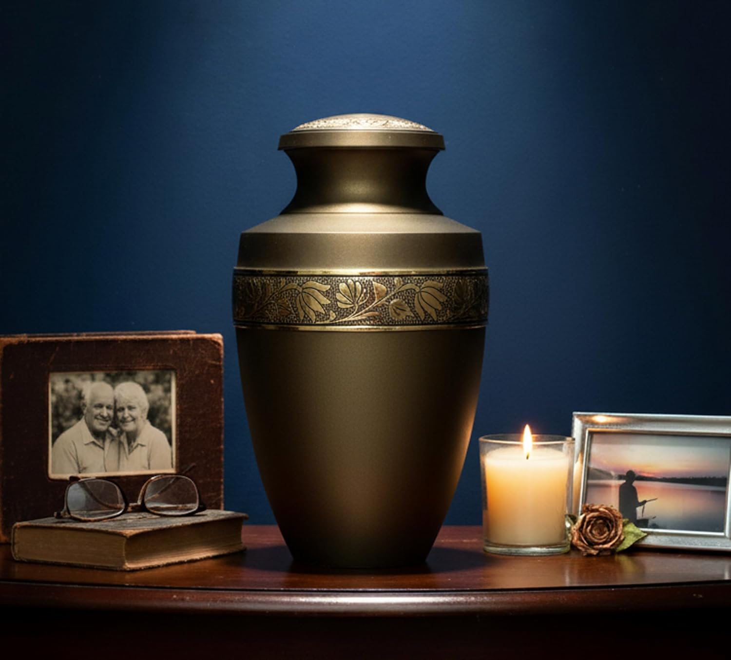 eSplanade Brass Cremation Urn Memorial Jar Pot Container | Full Size Urn for Funeral Ashes Burial | Engraved Metal Urn |