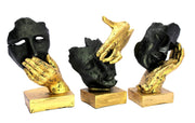 ESPLANADE Resin Human Faces Sculpture Showpiece - Zen Sculpture Showpiece | See No Evil, Hear No Evil, Speak No Evil Set of 3 - Black-Golden - 8.5" Inches