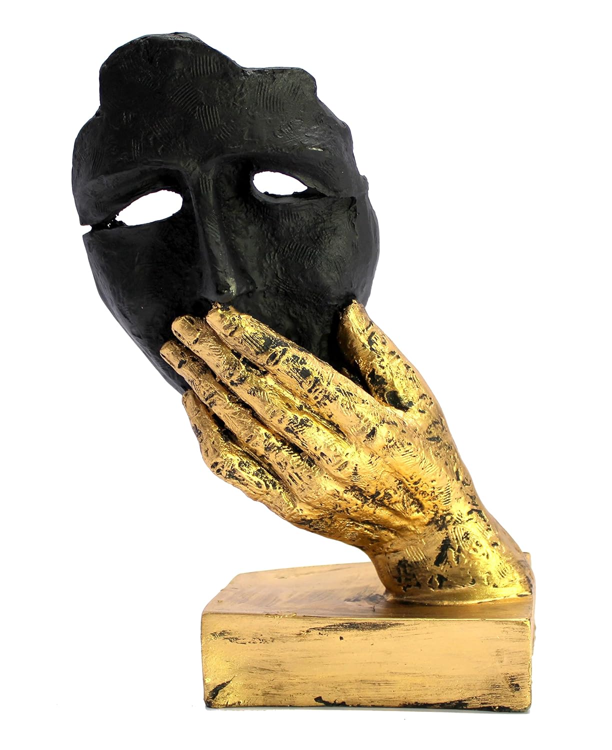 ESPLANADE Resin Human Faces Sculpture Showpiece - Zen Sculpture Showpiece | See No Evil, Hear No Evil, Speak No Evil Set of 3 - Black-Golden - 8.5" Inches