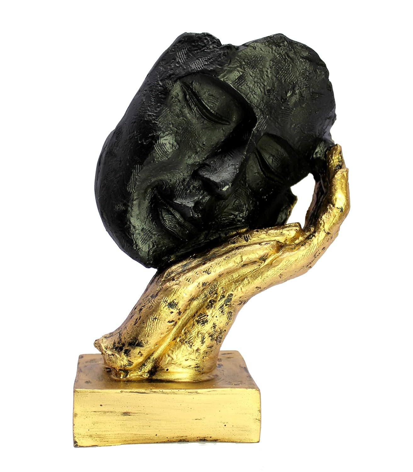 ESPLANADE Resin Human Faces Sculpture Showpiece - Zen Sculpture Showpiece | See No Evil, Hear No Evil, Speak No Evil Set of 3 - Black-Golden - 8.5" Inches