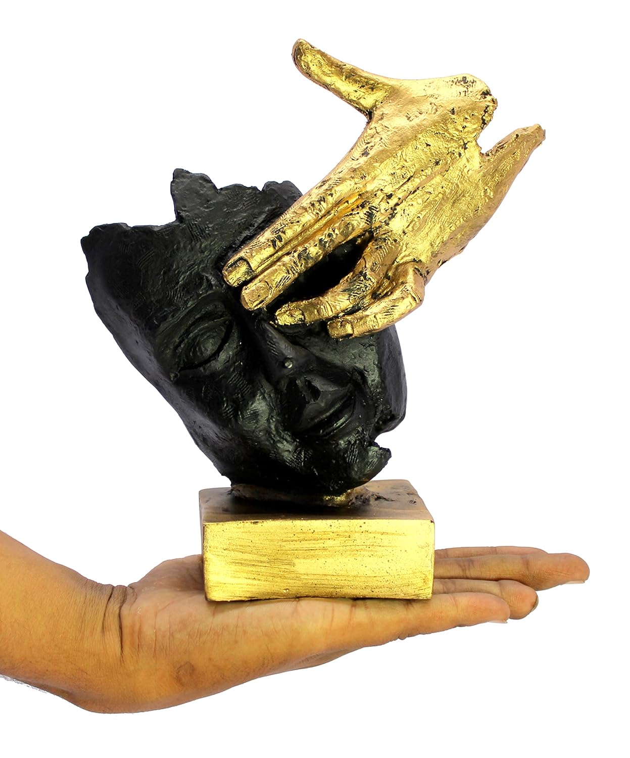ESPLANADE Resin Human Faces Sculpture Showpiece - Zen Sculpture Showpiece | See No Evil, Hear No Evil, Speak No Evil Set of 3 - Black-Golden - 8.5" Inches