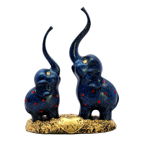 ESPLANADE Resin Elephants - Set of 2 - Sculpture Showpiece Figurines - Home Decor - Blue - 7.5