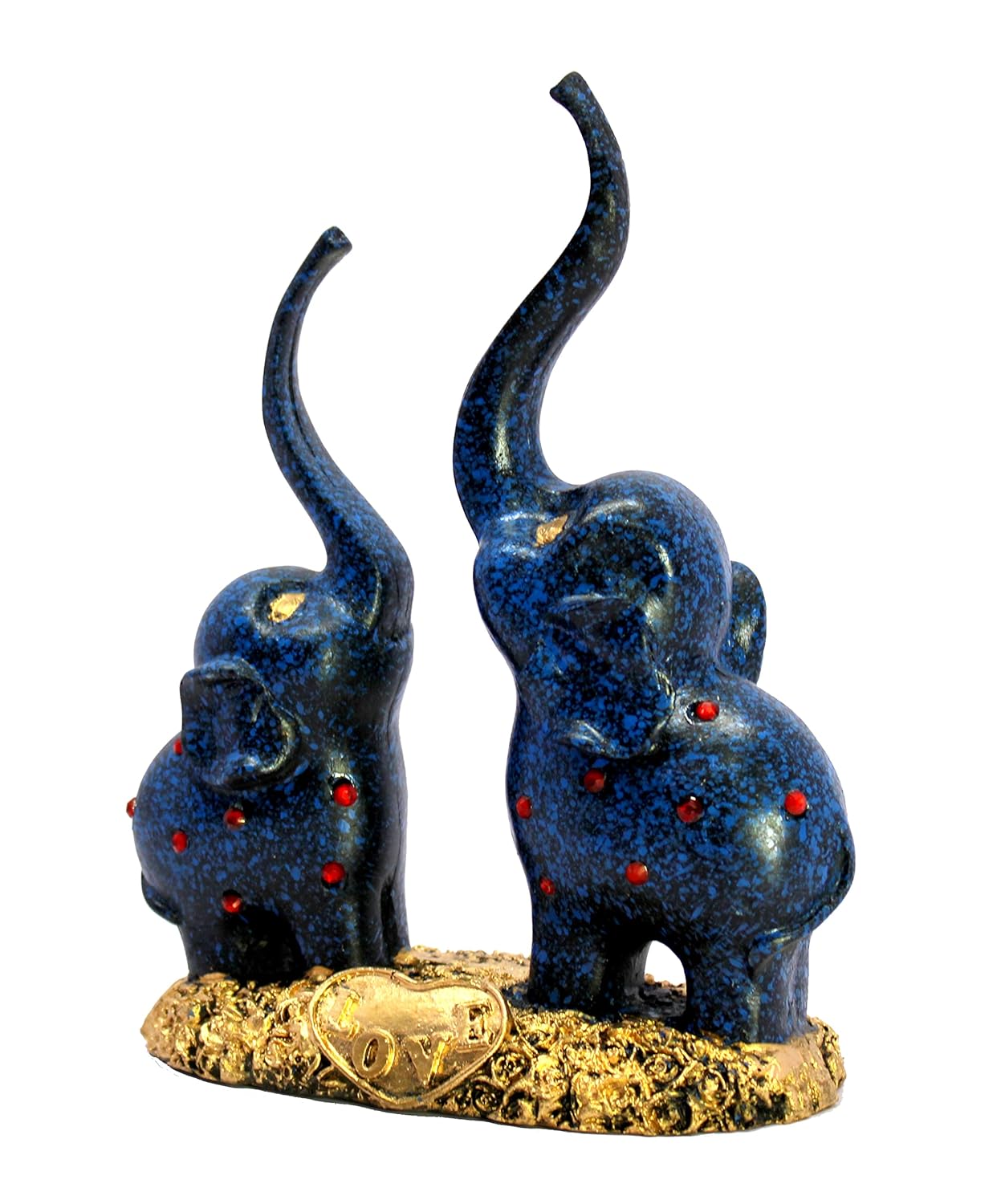 ESPLANADE Resin Elephants - Set of 2 - Sculpture Showpiece Figurines - Home Decor - Blue - 7.5" Inches