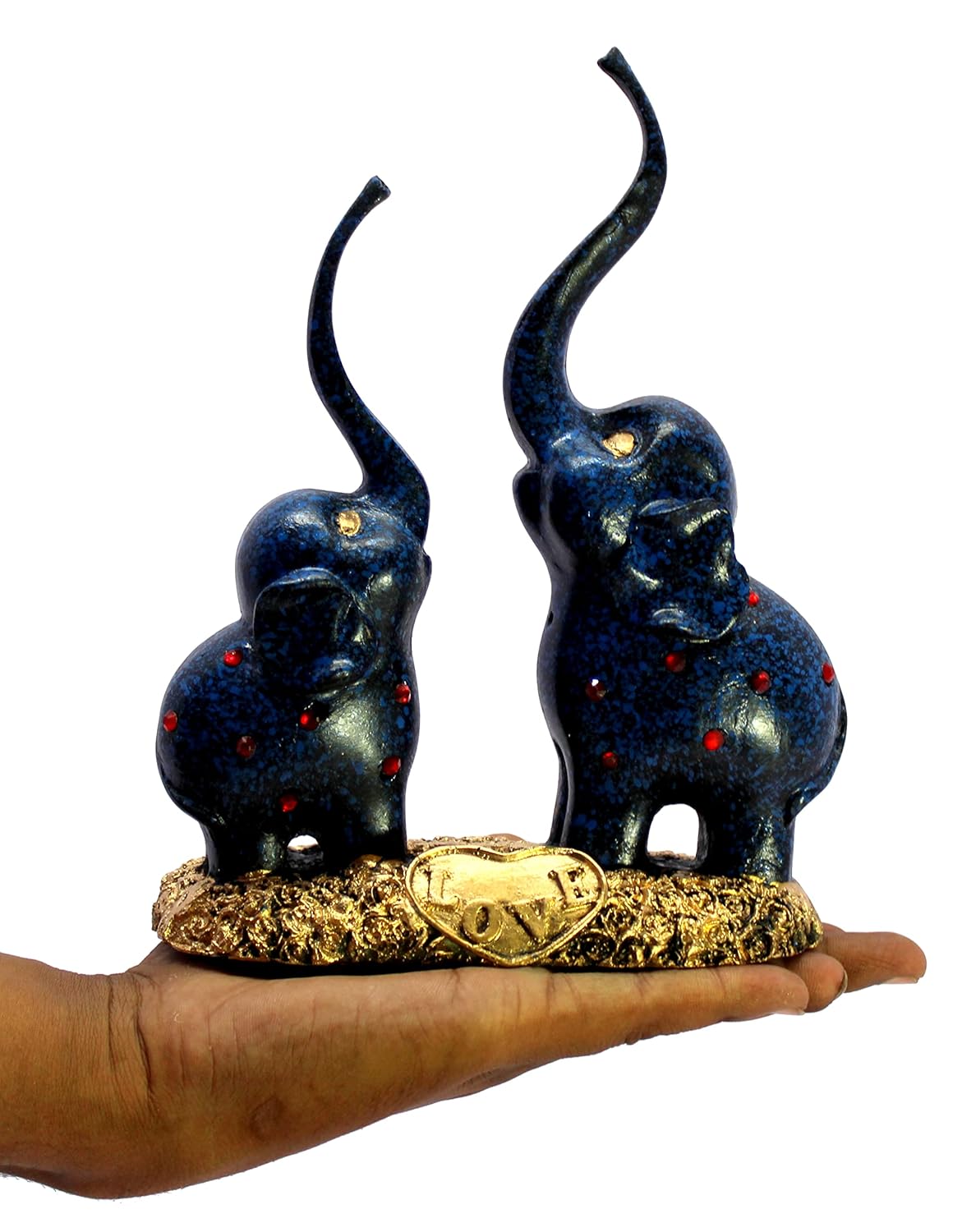 ESPLANADE Resin Elephants - Set of 2 - Sculpture Showpiece Figurines - Home Decor - Blue - 7.5" Inches