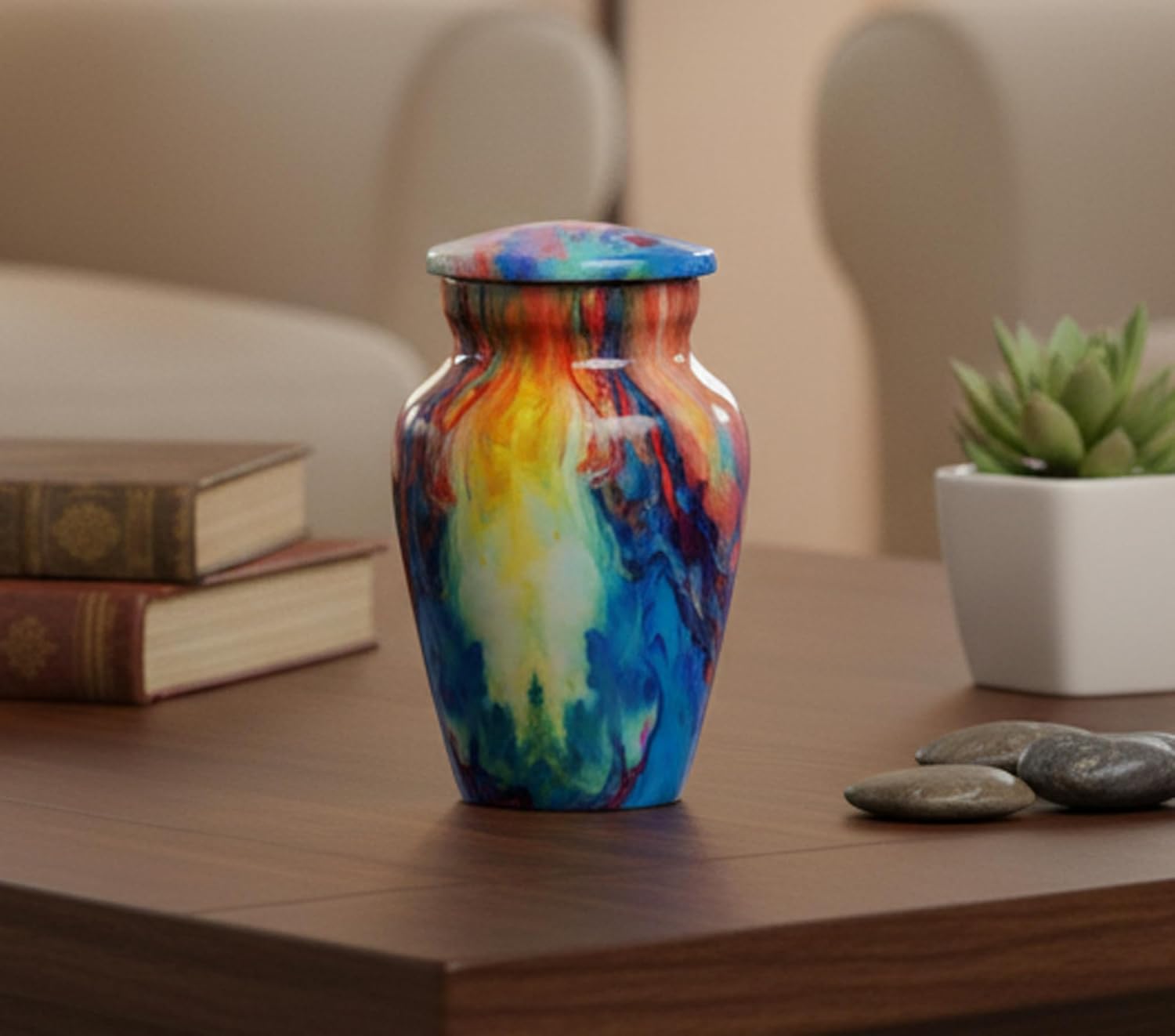 eSplanade Metal Mini Cremation Urn Keepsake Memorial Jar Pot Container | Small Urn for Funeral Ashes Burial | Printed Metal Keepsake | Wave Multicolor - 3" Inches