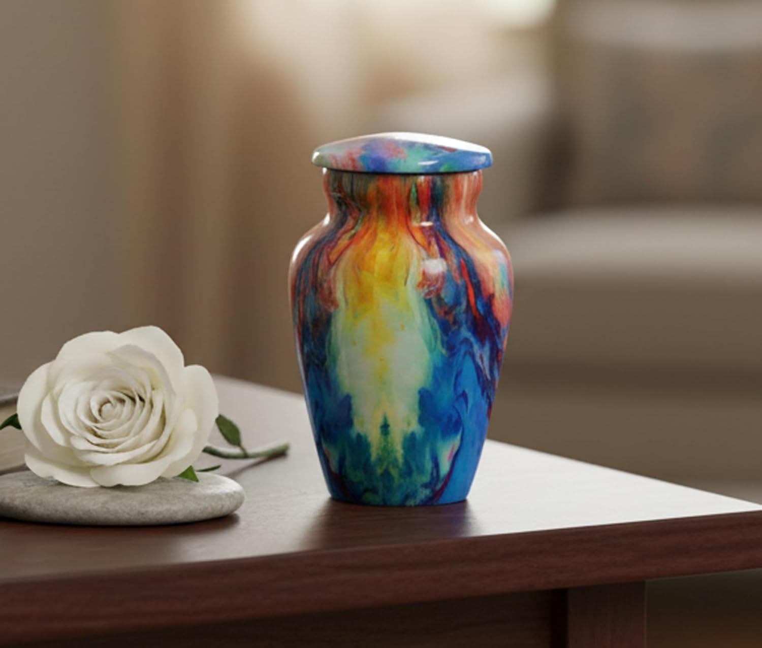 eSplanade Metal Mini Cremation Urn Keepsake Memorial Jar Pot Container | Small Urn for Funeral Ashes Burial | Printed Metal Keepsake | Wave Multicolor - 3" Inches