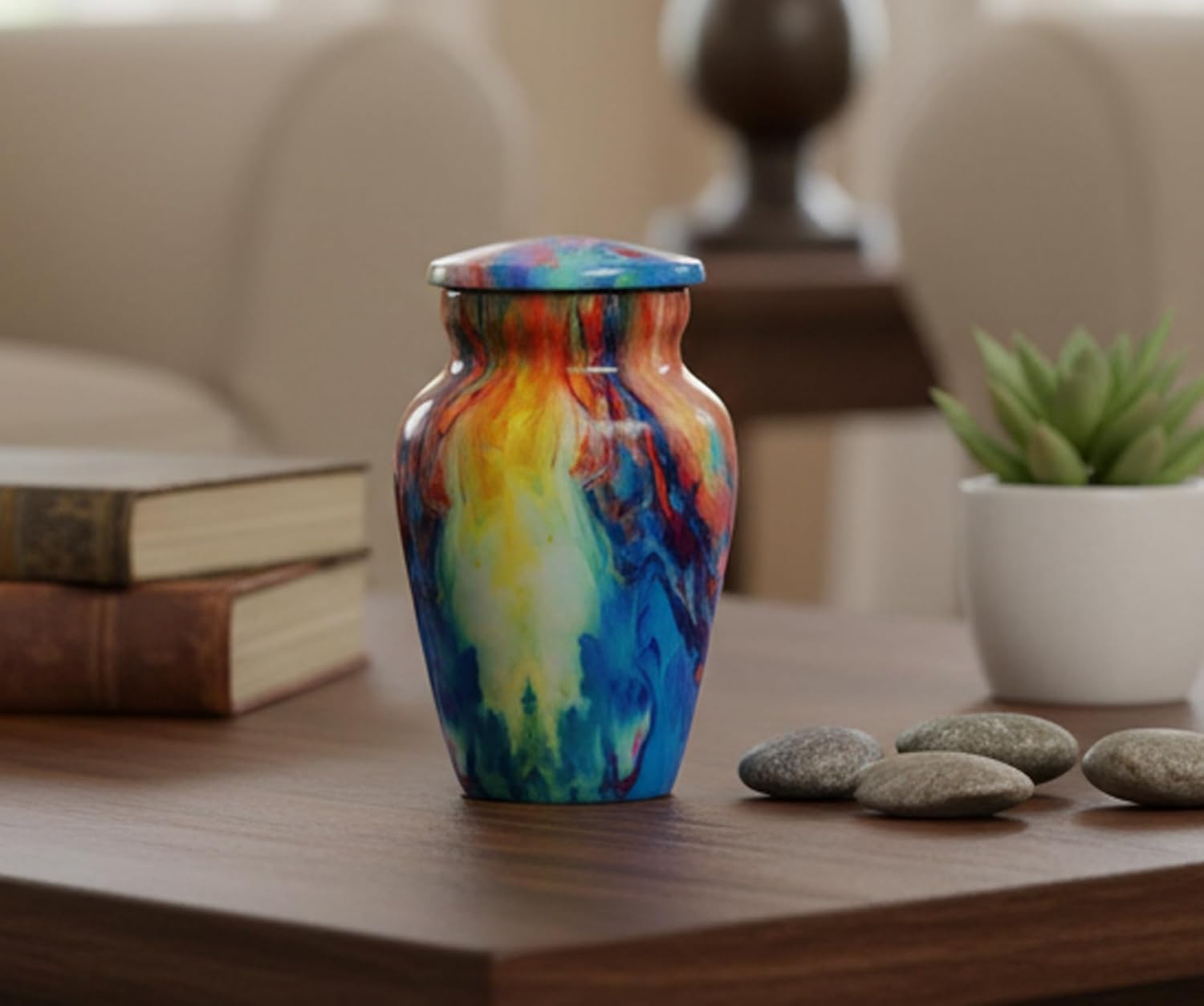 eSplanade Metal Mini Cremation Urn Keepsake Memorial Jar Pot Container | Small Urn for Funeral Ashes Burial | Printed Metal Keepsake | Wave Multicolor - 3" Inches