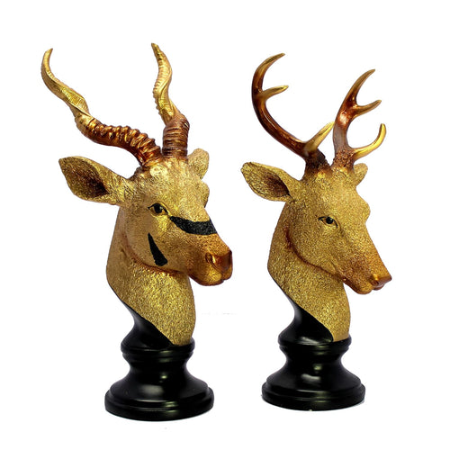 ESPLANADE Resin Deer and Antelope Pair Sculpture Figurine Showpiece - Set of 2 | Decorative Items - Home Decor | Golden-Black - 13