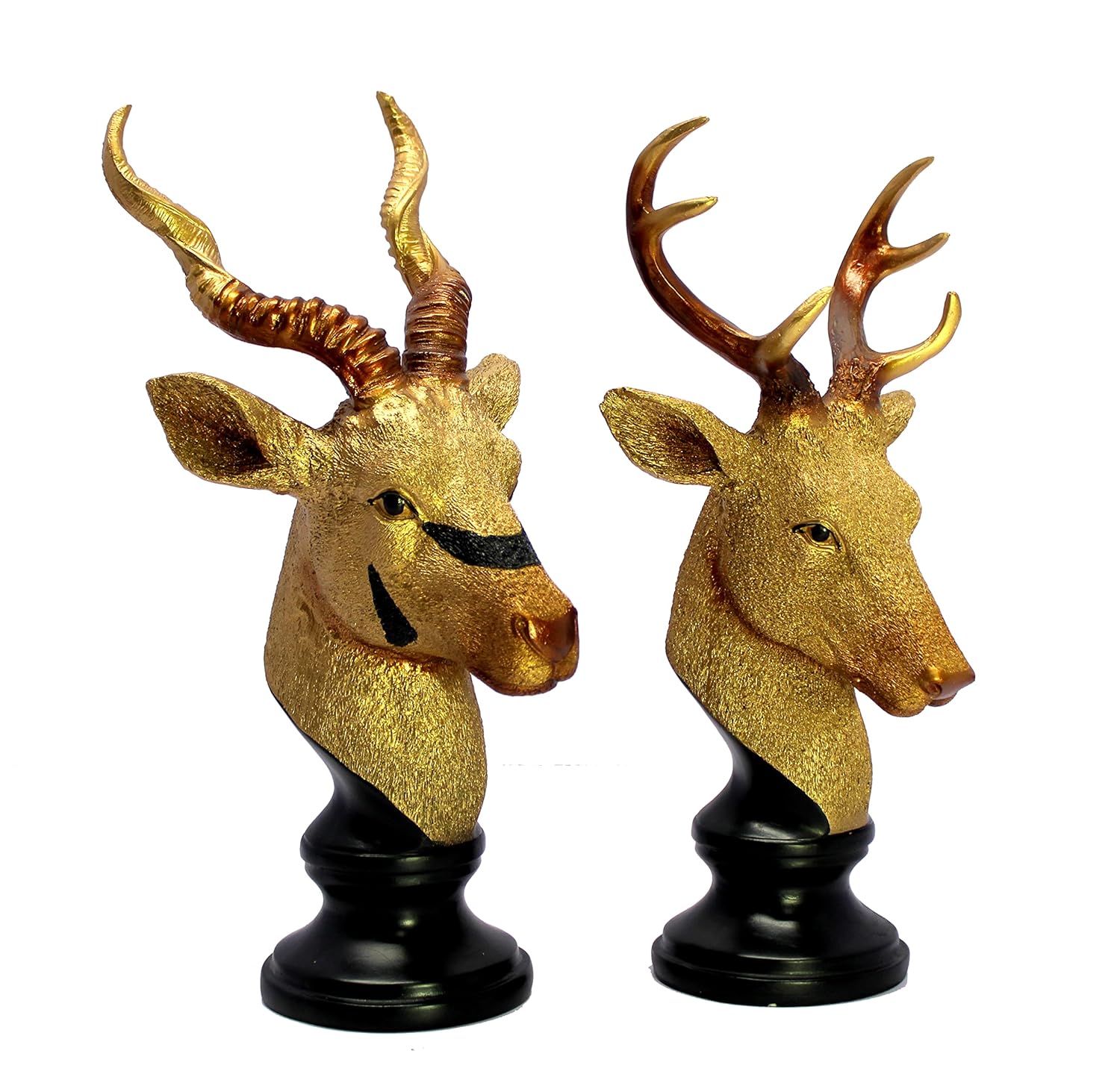 ESPLANADE Resin Deer and Antelope Pair Sculpture Figurine Showpiece - Set of 2 | Decorative Items - Home Decor | Golden-Black - 13" Inches