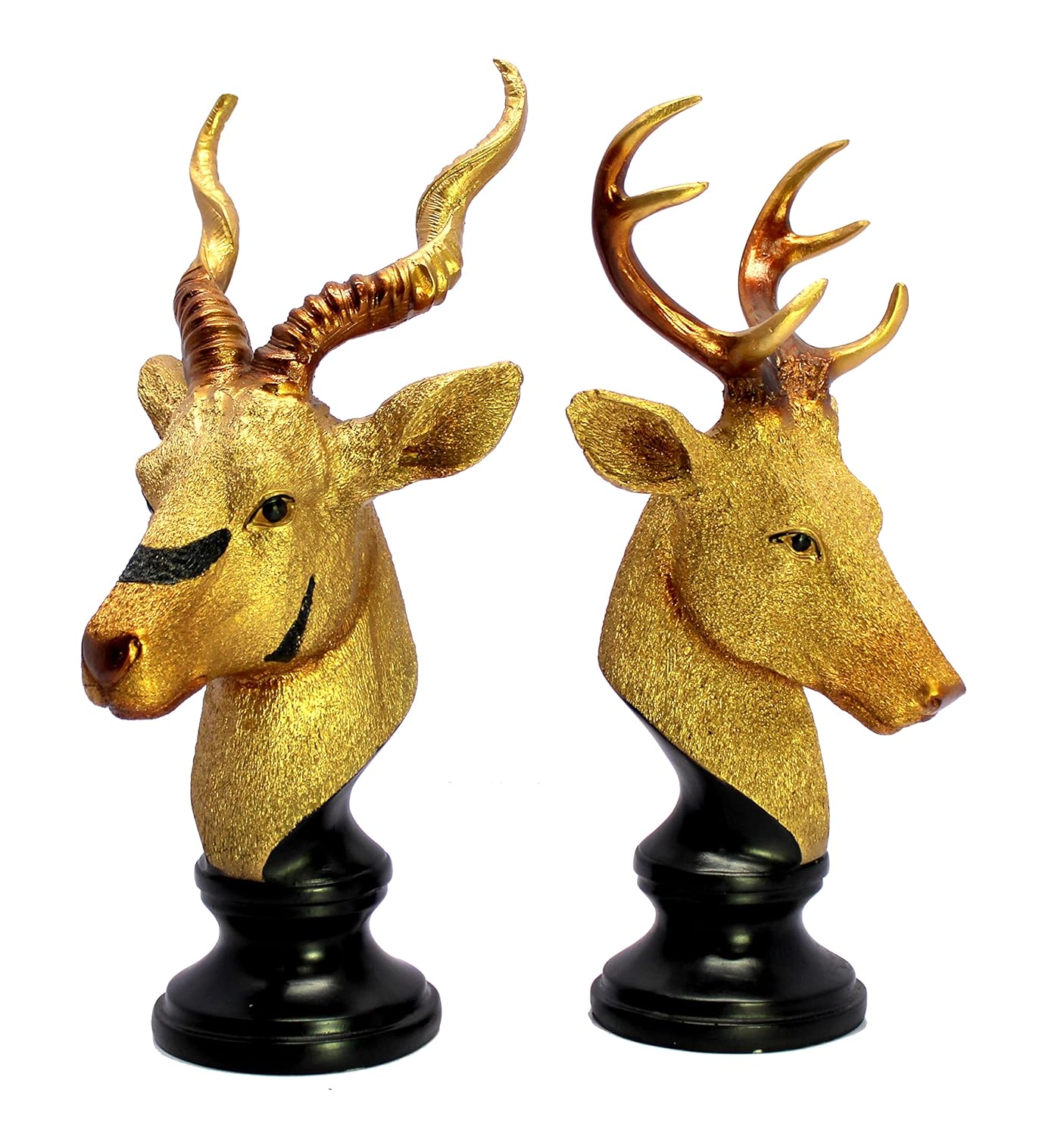ESPLANADE Resin Deer and Antelope Pair Sculpture Figurine Showpiece - Set of 2 | Decorative Items - Home Decor | Golden-Black - 13" Inches