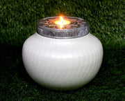 ESPLANADE Metal Tealight Cremation Urn Memorial Human Ashes Container Jar Pot | Tealight Candle Cavity | Burial Funeral Urns |Keepsake for Ashes | White - 8" Inches