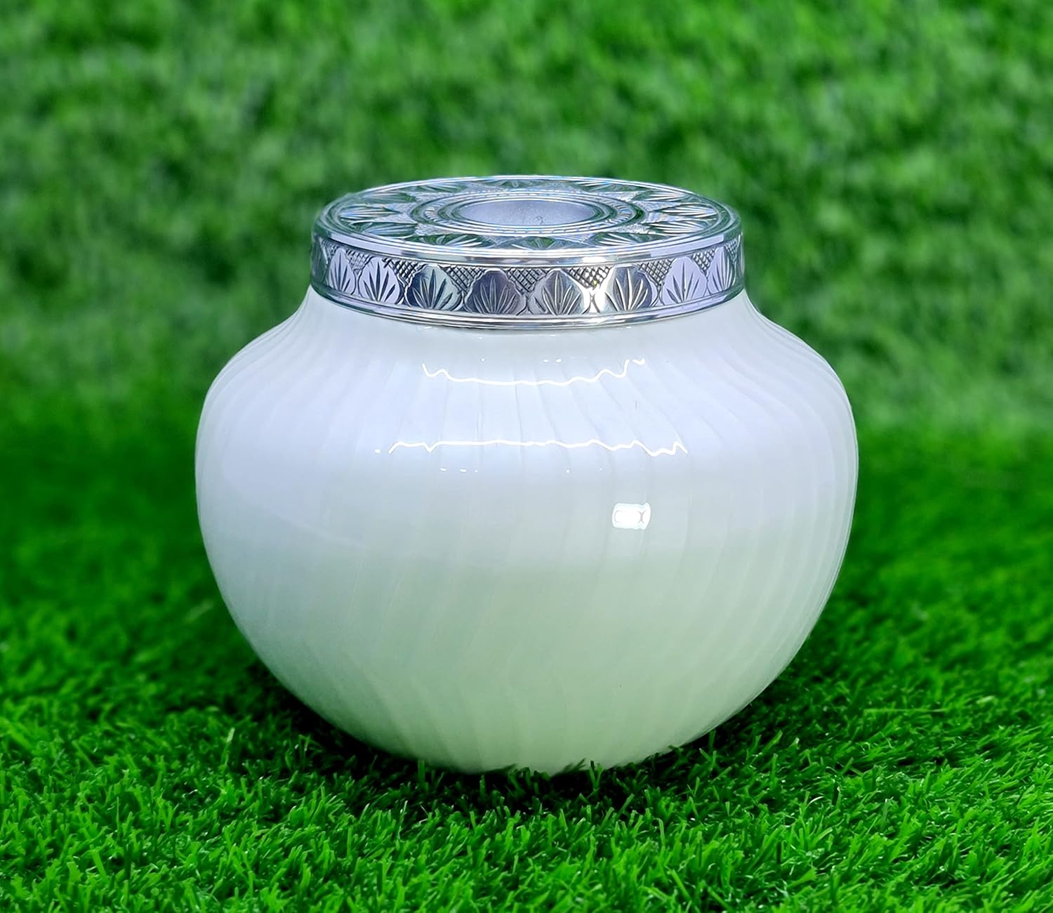 ESPLANADE Metal Tealight Cremation Urn Memorial Human Ashes Container Jar Pot | Tealight Candle Cavity | Burial Funeral Urns |Keepsake for Ashes | White - 8" Inches