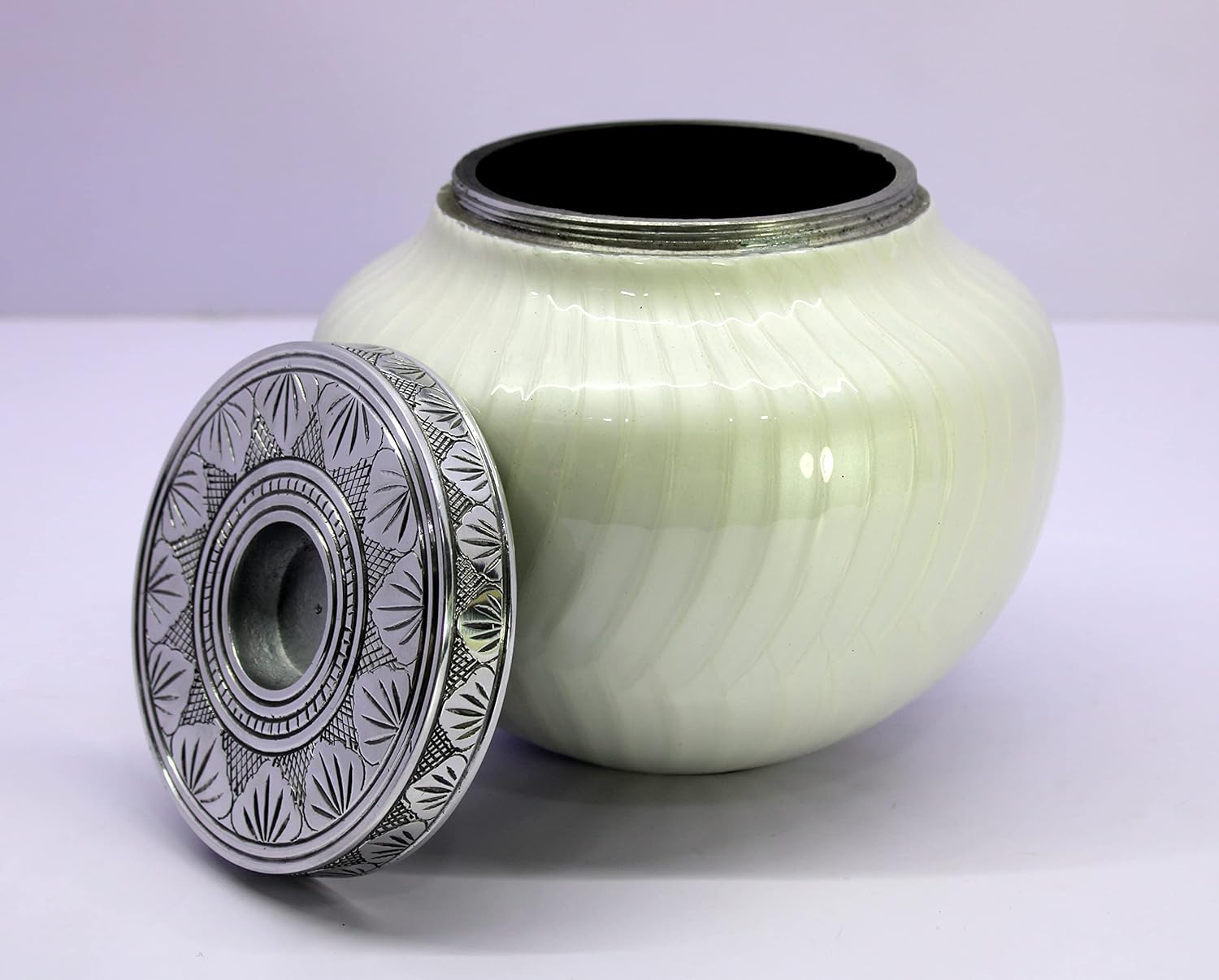 ESPLANADE Metal Tealight Cremation Urn Memorial Human Ashes Container Jar Pot | Tealight Candle Cavity | Burial Funeral Urns |Keepsake for Ashes | White - 8" Inches