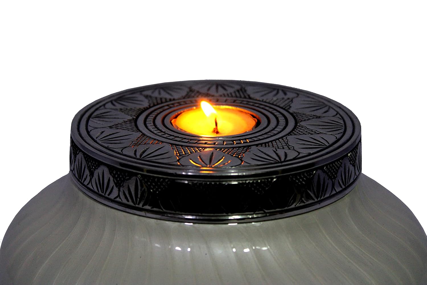 ESPLANADE Metal Tealight Cremation Urn Memorial Human Ashes Container Jar Pot | Tealight Candle Cavity | Burial Funeral Urns |Keepsake for Ashes | White - 8" Inches