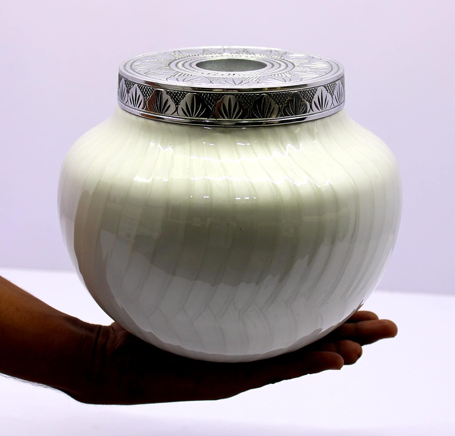 ESPLANADE Metal Tealight Cremation Urn Memorial Human Ashes Container Jar Pot | Tealight Candle Cavity | Burial Funeral Urns |Keepsake for Ashes | White - 8" Inches