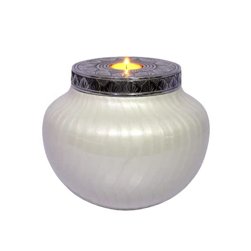 ESPLANADE Metal Tealight Cremation Urn Memorial Human Ashes Container Jar Pot | Tealight Candle Cavity | Burial Funeral Urns |Keepsake for Ashes | White - 8