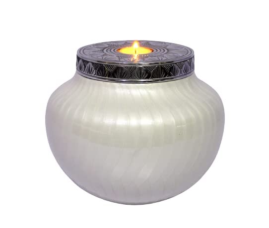 ESPLANADE Metal Tealight Cremation Urn Memorial Human Ashes Container Jar Pot | Tealight Candle Cavity | Burial Funeral Urns |Keepsake for Ashes | White - 8" Inches