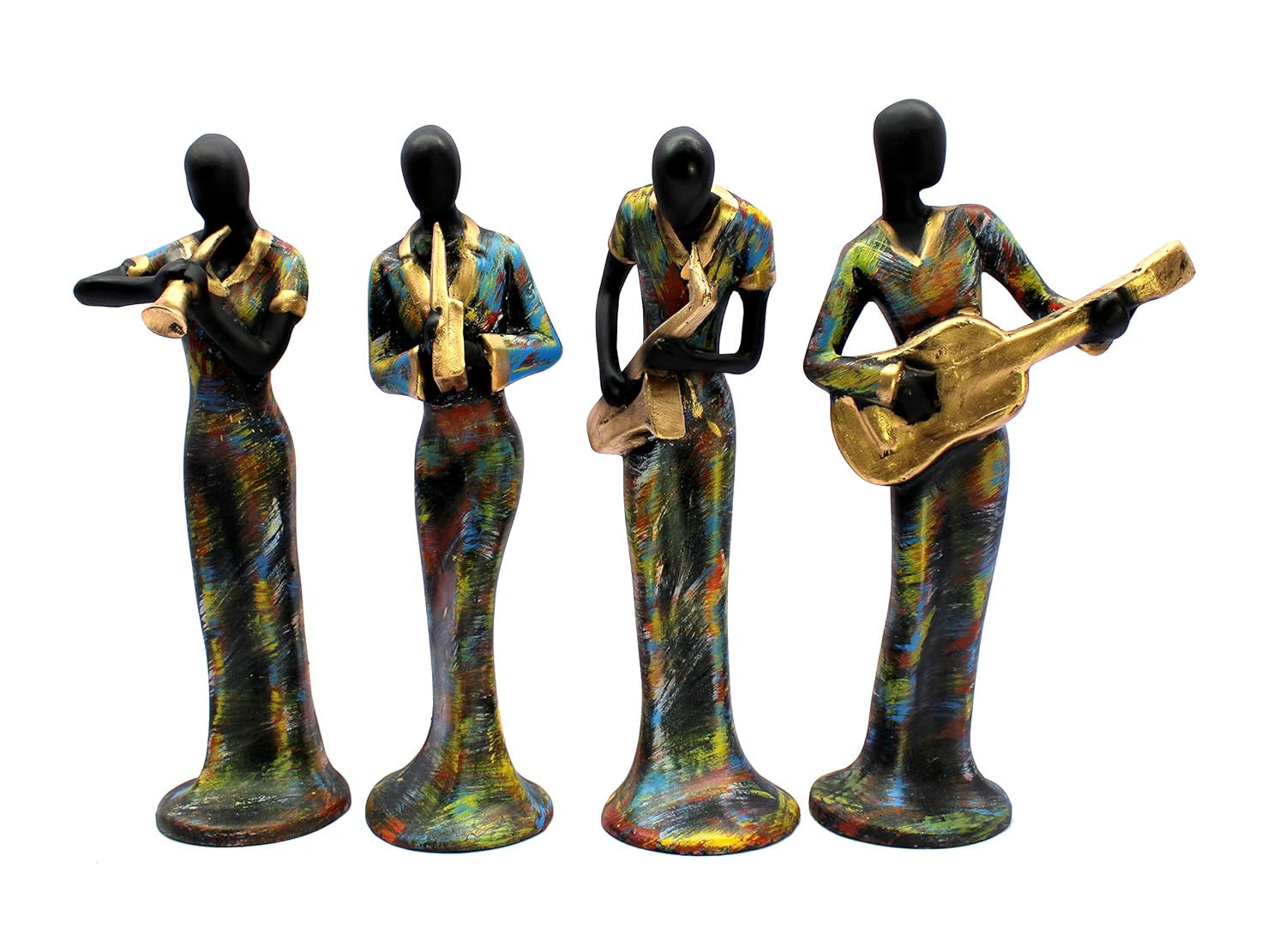 ESPLANADE 4 Musical Ladies Showpiece Statue Sculpture Figurine - Set of 4 | Home Decor | Resin - Multicolour - 13" Inches