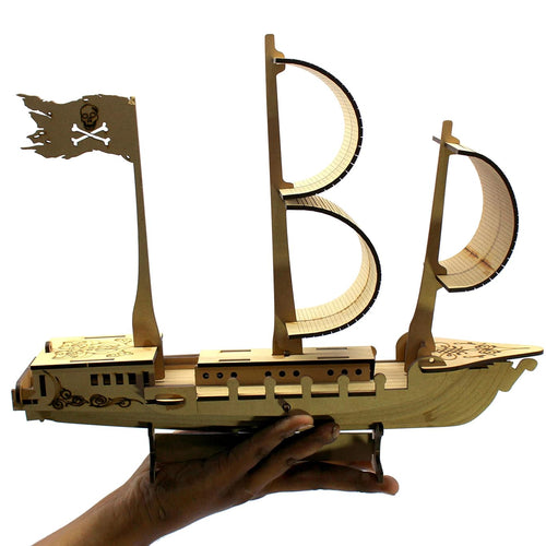 StonKraft 3D Wooden Puzzle Ship – DIY Construction Toy & Modeling Kit | 95-Piece MDF Pirate | Build Your Own Ship | Educational & Brain Teaser Puzzle for Kids & Adults
