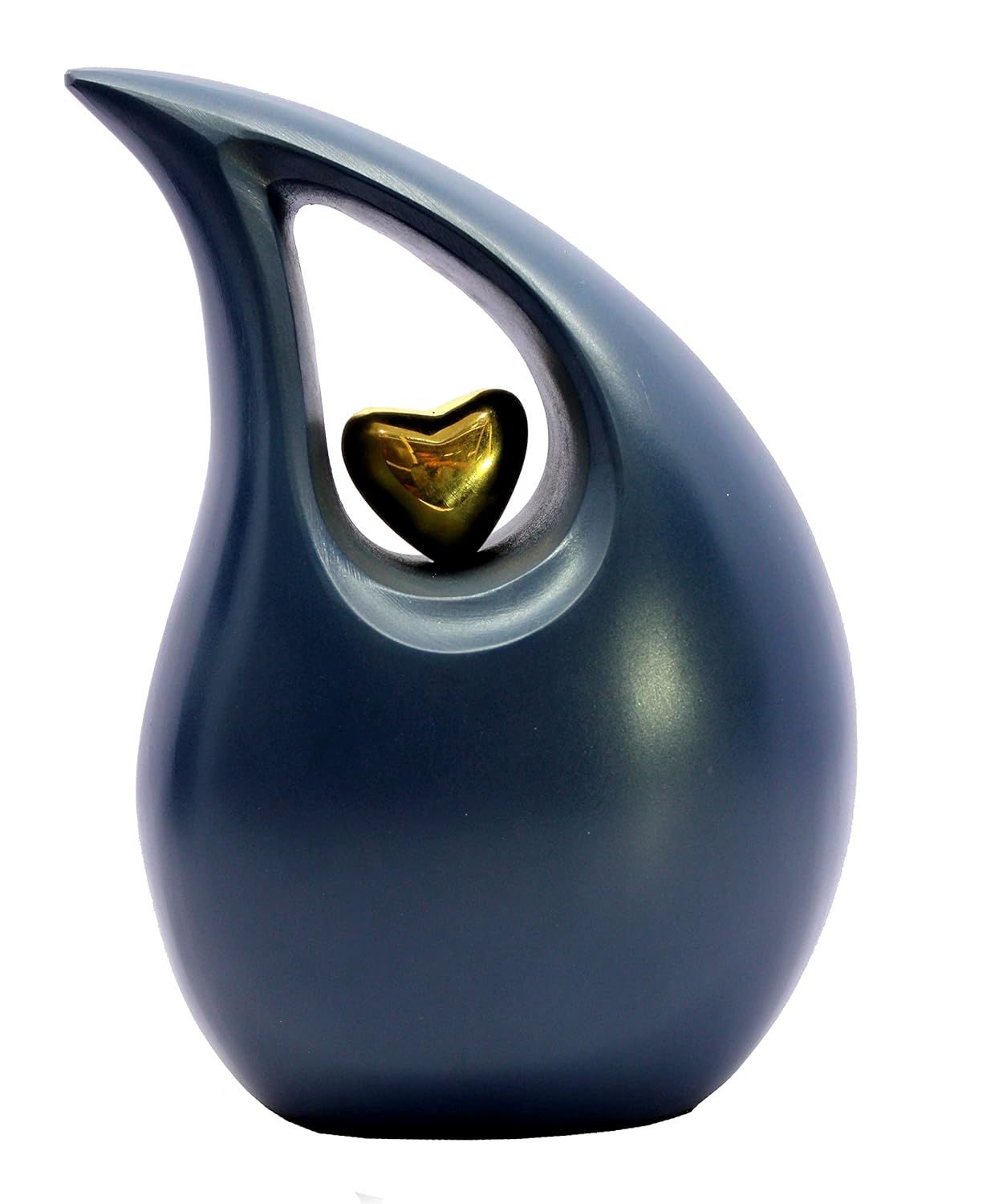eSplanade Teardrop Cremation Urn Memorial Container Jar Pot | Cremation Urn with Golden Heart | Metal Urns | Burial Urns - Grey - 10" Inches