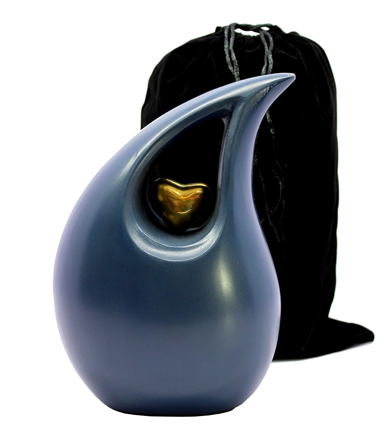 eSplanade Teardrop Cremation Urn Memorial Container Jar Pot | Cremation Urn with Golden Heart | Metal Urns | Burial Urns - Grey - 10" Inches
