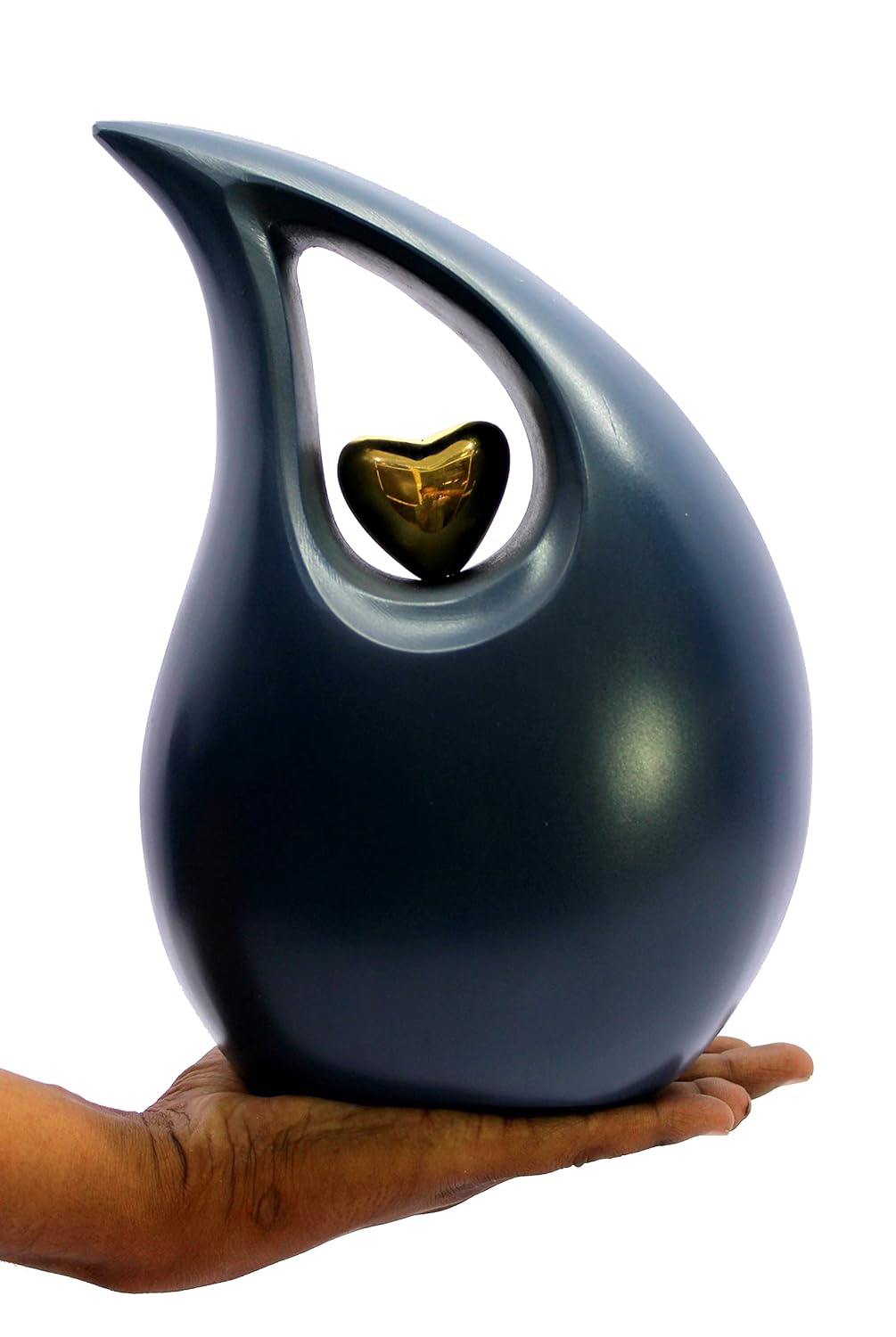 eSplanade Teardrop Cremation Urn Memorial Container Jar Pot | Cremation Urn with Golden Heart | Metal Urns | Burial Urns - Grey - 10" Inches