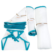 JnB Jacha & Bacha Gifts Sets for Newborns - 3 Nappies, 3 Napkins, and 1 Towel - Pure Soft Dhoti Cotton (Blue)