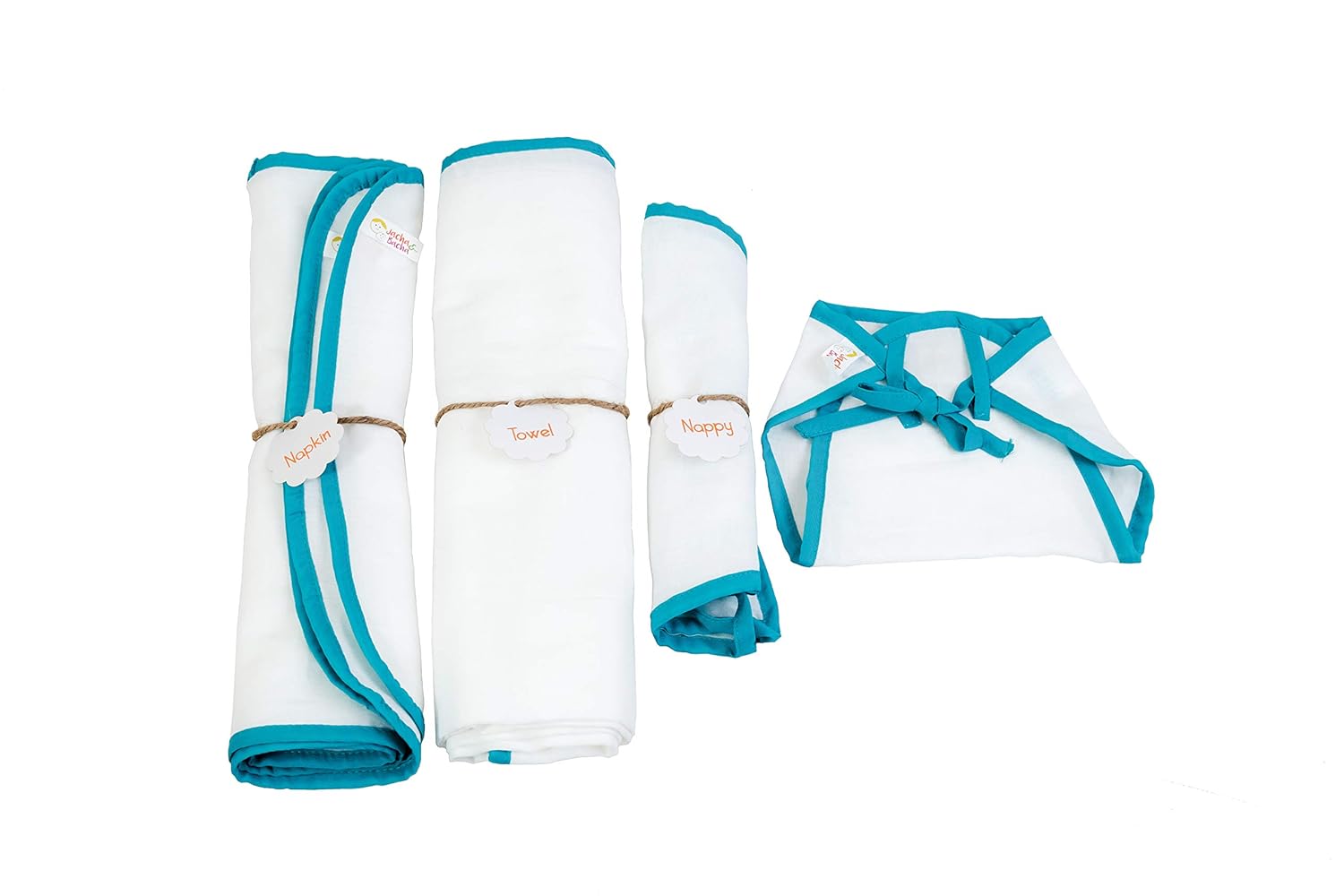 JnB Jacha & Bacha Gifts Sets for Newborns - 3 Nappies, 3 Napkins, and 1 Towel - Pure Soft Dhoti Cotton (Blue)