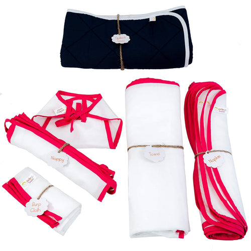 JnB Jacha & Bacha Jumbo Gift Set for Newborns - Set of 6 Nappies, 6 Napkins, 2 Towels, 2 Burp Cloth, 1 Liner - Pure Soft Dhoti Cotton (Pink)