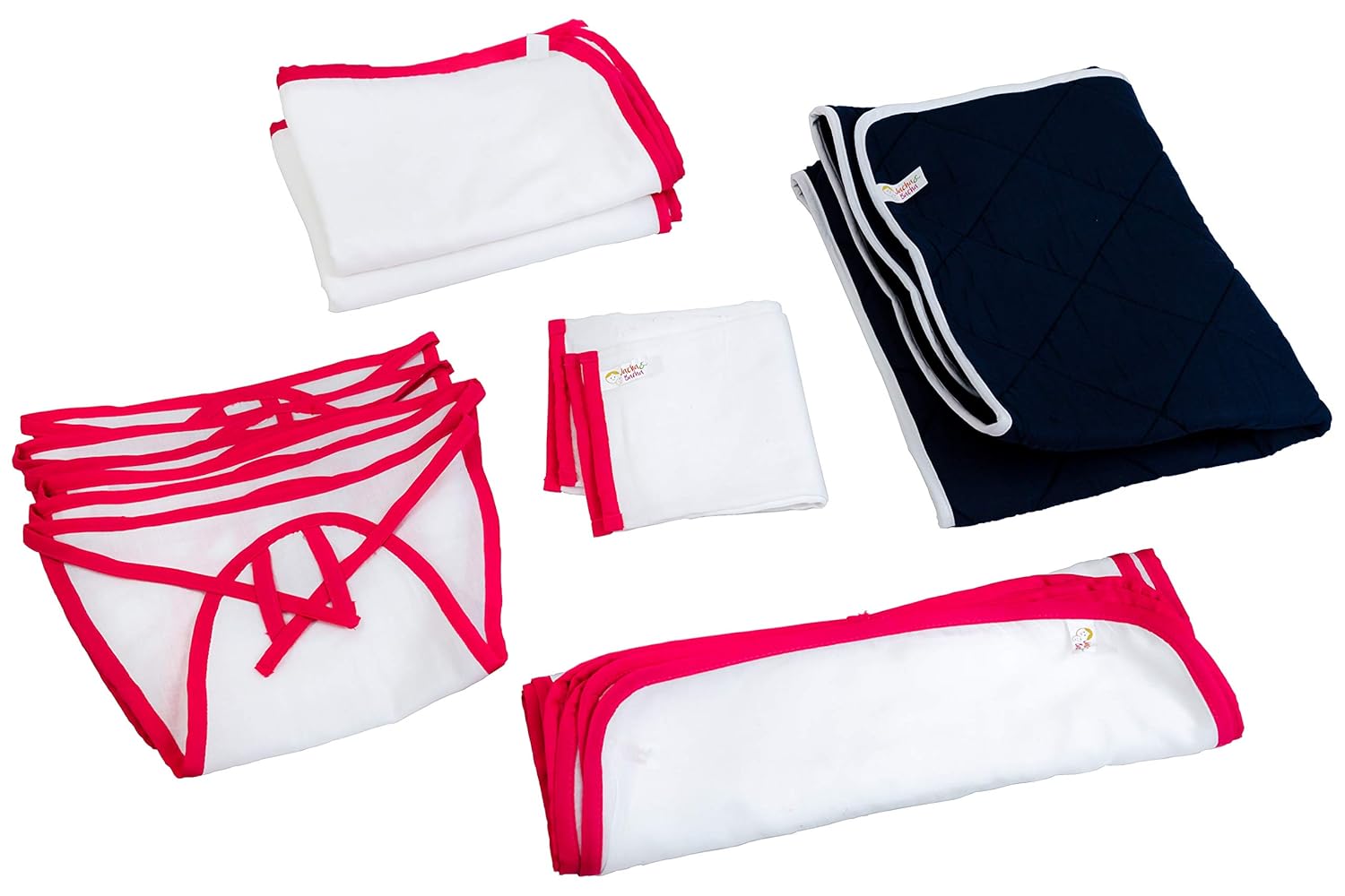 JnB Jacha & Bacha Jumbo Gift Set for Newborns - Set of 6 Nappies, 6 Napkins, 2 Towels, 2 Burp Cloth, 1 Liner - Pure Soft Dhoti Cotton (Pink)