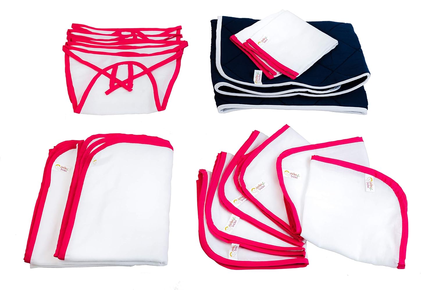 JnB Jacha & Bacha Jumbo Gift Set for Newborns - Set of 6 Nappies, 6 Napkins, 2 Towels, 2 Burp Cloth, 1 Liner - Pure Soft Dhoti Cotton (Pink)