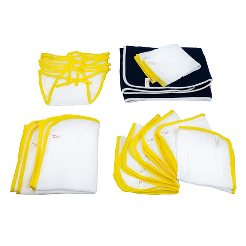 JnB Jacha & Bacha Jumbo Gift Set for Newborns - Set of 6 Nappies, 6 Napkins, 2 Towels, 2 Burp Cloth, 1 Liner - Pure Soft Dhoti Cotton (Yellow)