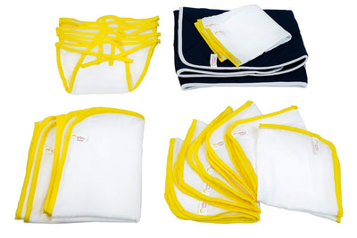 JnB Jacha & Bacha Jumbo Gift Set for Newborns - Set of 6 Nappies, 6 Napkins, 2 Towels, 2 Burp Cloth, 1 Liner - Pure Soft Dhoti Cotton (Yellow)