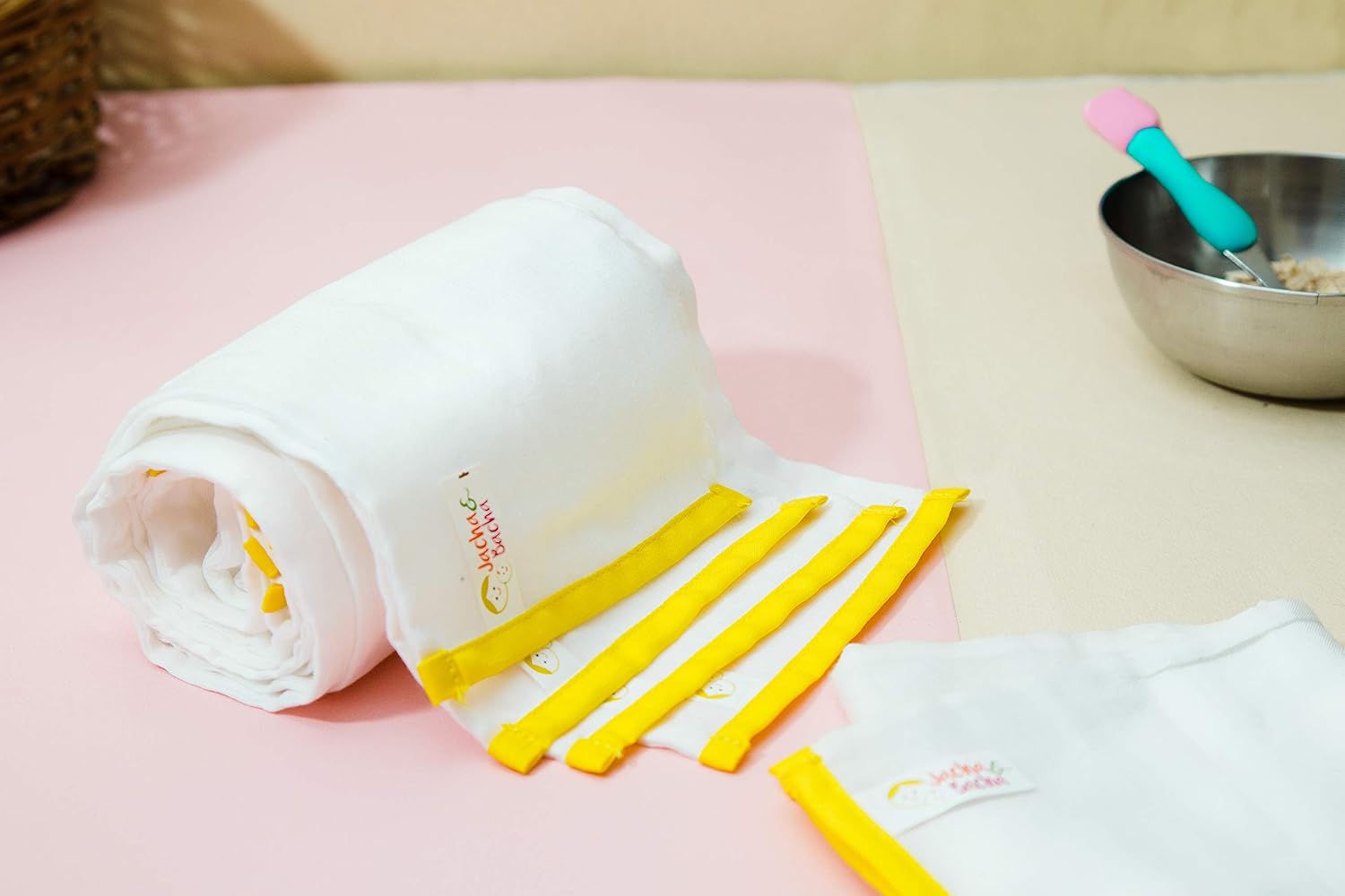 JnB Jacha & Bacha Pure Soft Cotton Dhoti Burp Cloth for Babies - Set of 4 (Yellow)