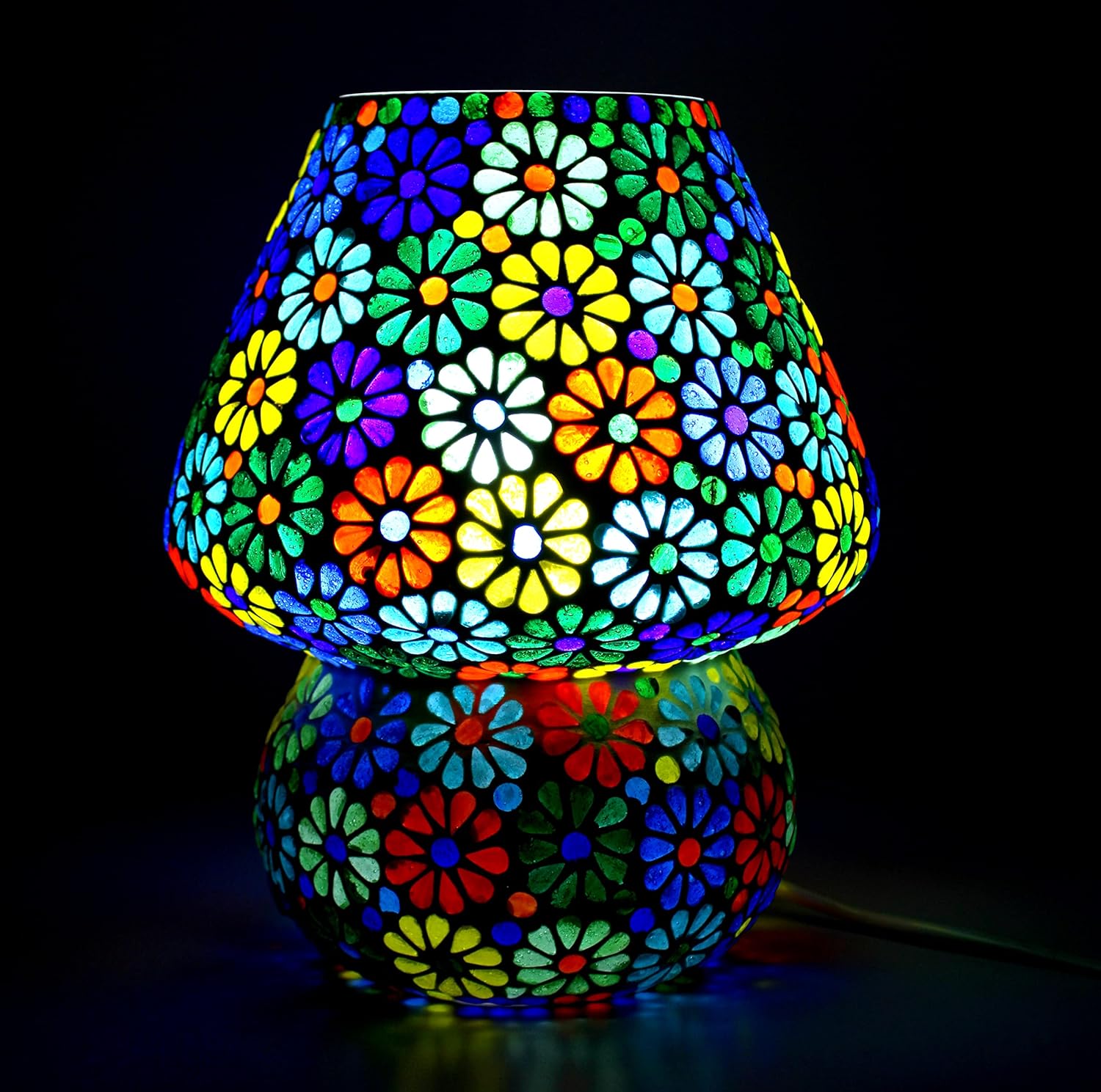 ESPLANADE Glass Decorative Table Lamp | Bedside Lamp | Reading Light | Christmas Lights | Home Decor - Multicolour - 9.75" Inches (Height)