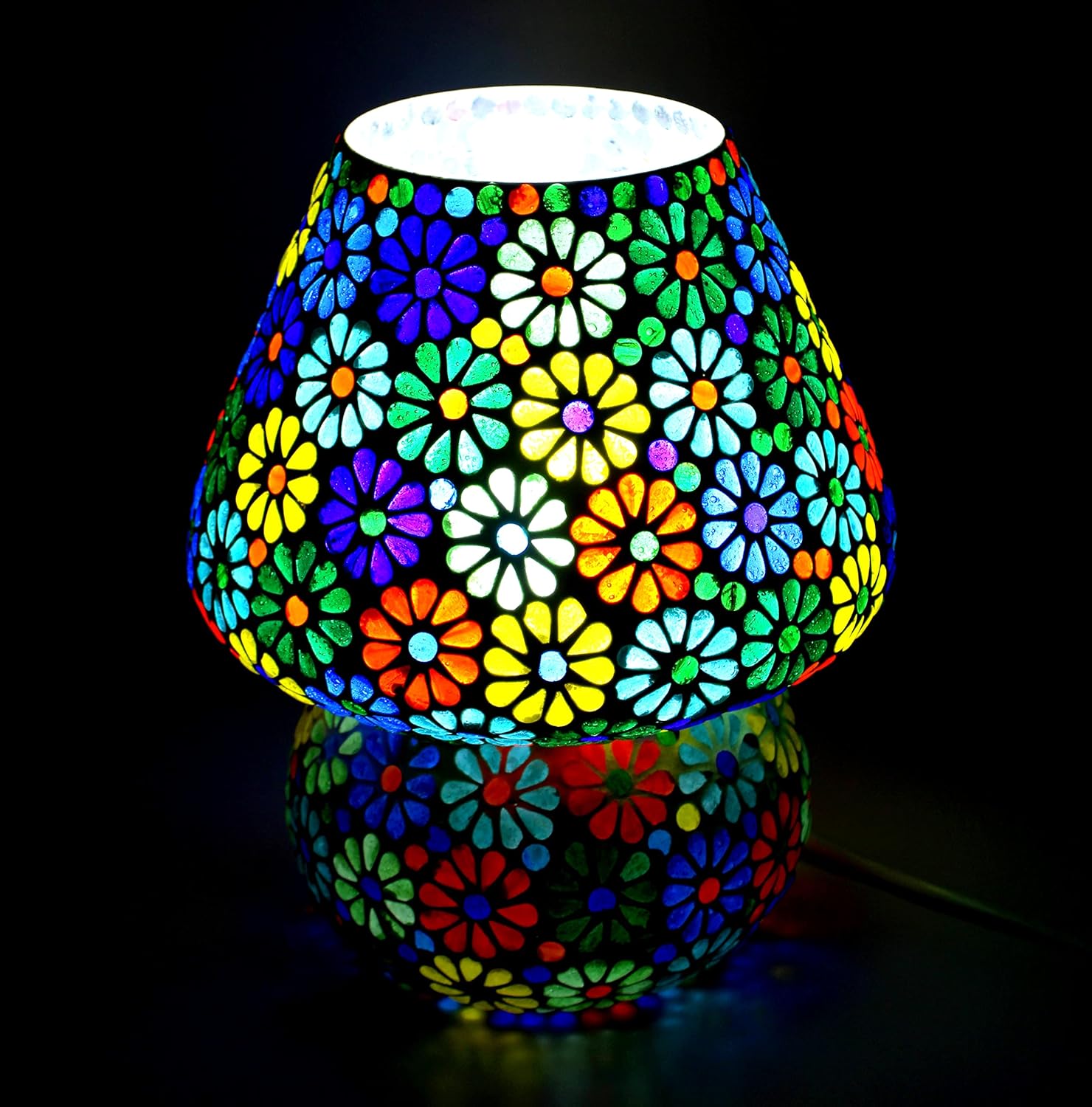 ESPLANADE Glass Decorative Table Lamp | Bedside Lamp | Reading Light | Christmas Lights | Home Decor - Multicolour - 9.75" Inches (Height)