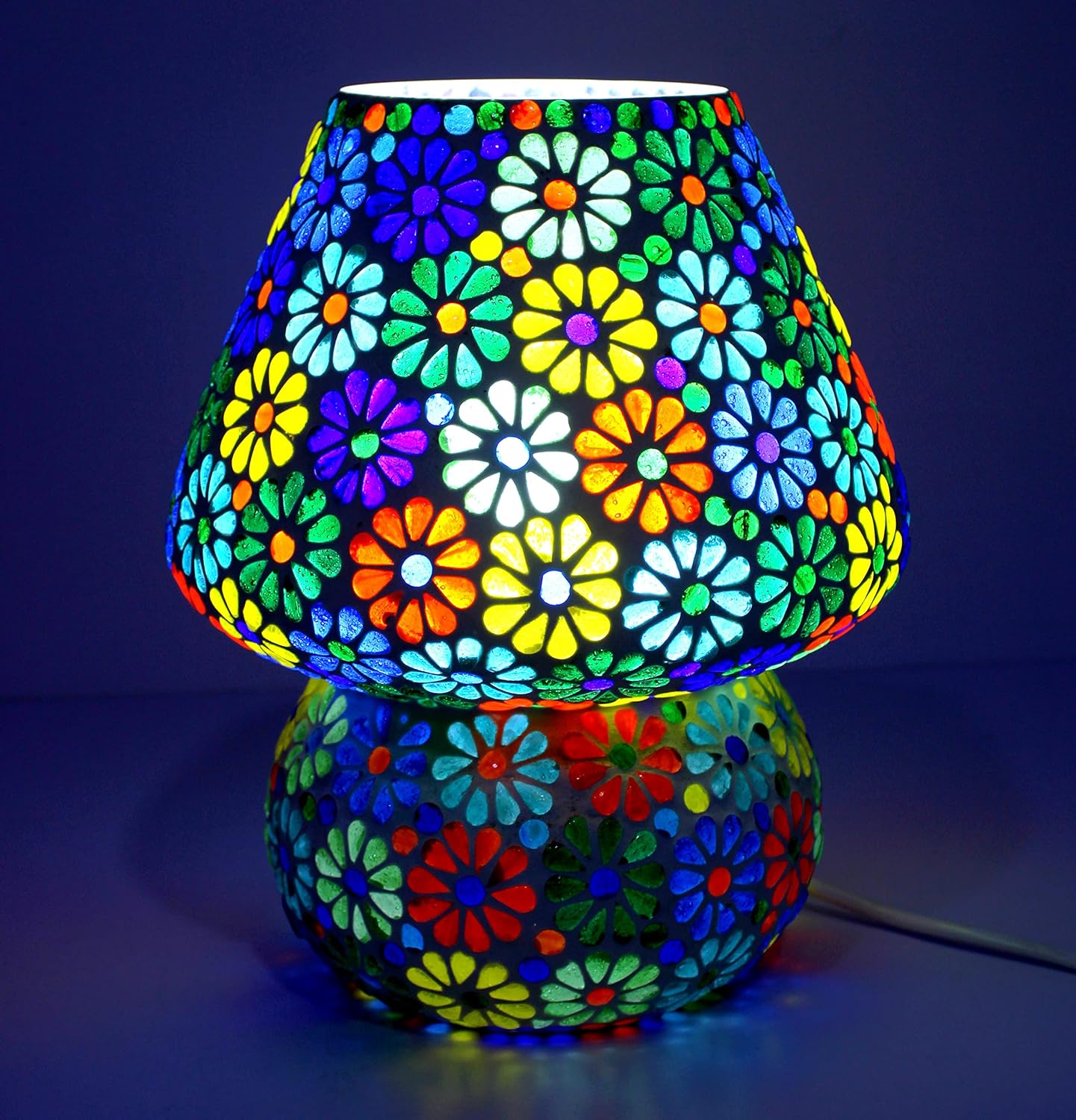 ESPLANADE Glass Decorative Table Lamp | Bedside Lamp | Reading Light | Christmas Lights | Home Decor - Multicolour - 9.75" Inches (Height)