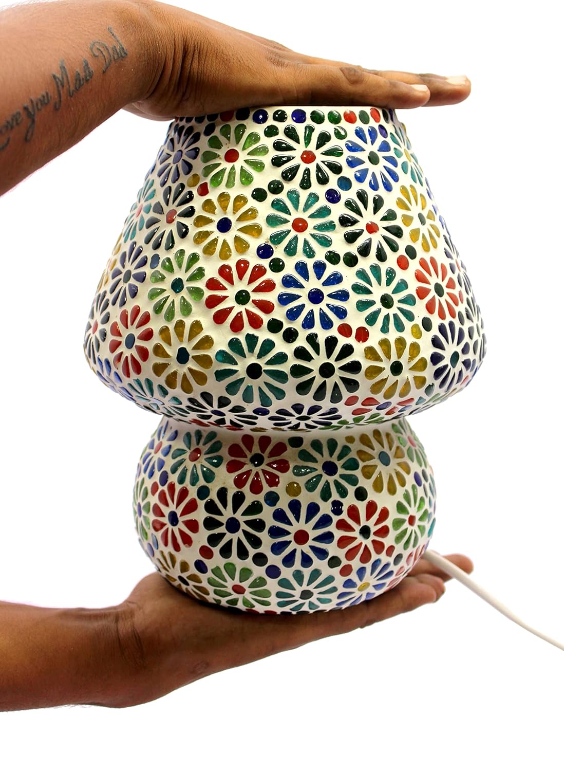 ESPLANADE Glass Decorative Table Lamp | Bedside Lamp | Reading Light | Christmas Lights | Home Decor - Multicolour - 9.75" Inches (Height)