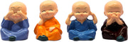 eSplanade Resin Smiling Happy Baby Buddha Monk Statues - Set of 4 | Feng Shui Monk Figurine Showpieces | Home Dðcor - Car Dashboard | Multicolour - 2" Inches (Small)