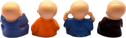 eSplanade Resin Smiling Happy Baby Buddha Monk Statues - Set of 4 | Feng Shui Monk Figurine Showpieces | Home Dðcor - Car Dashboard | Multicolour - 2" Inches (Small)