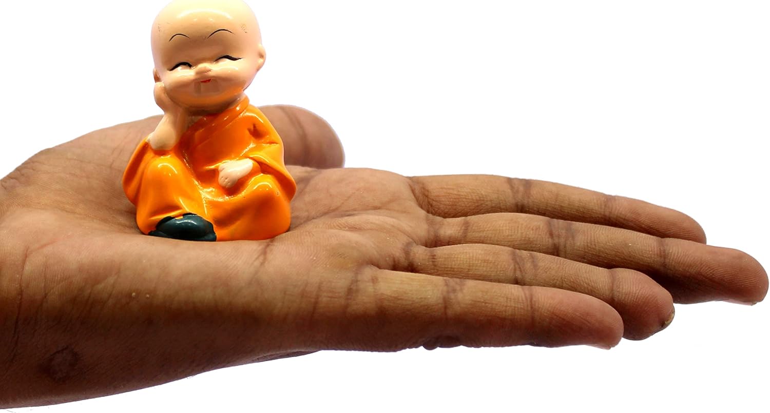 eSplanade Resin Smiling Happy Baby Buddha Monk Statues - Set of 4 | Feng Shui Monk Figurine Showpieces | Home Dðcor - Car Dashboard | Multicolour - 2" Inches (Small)