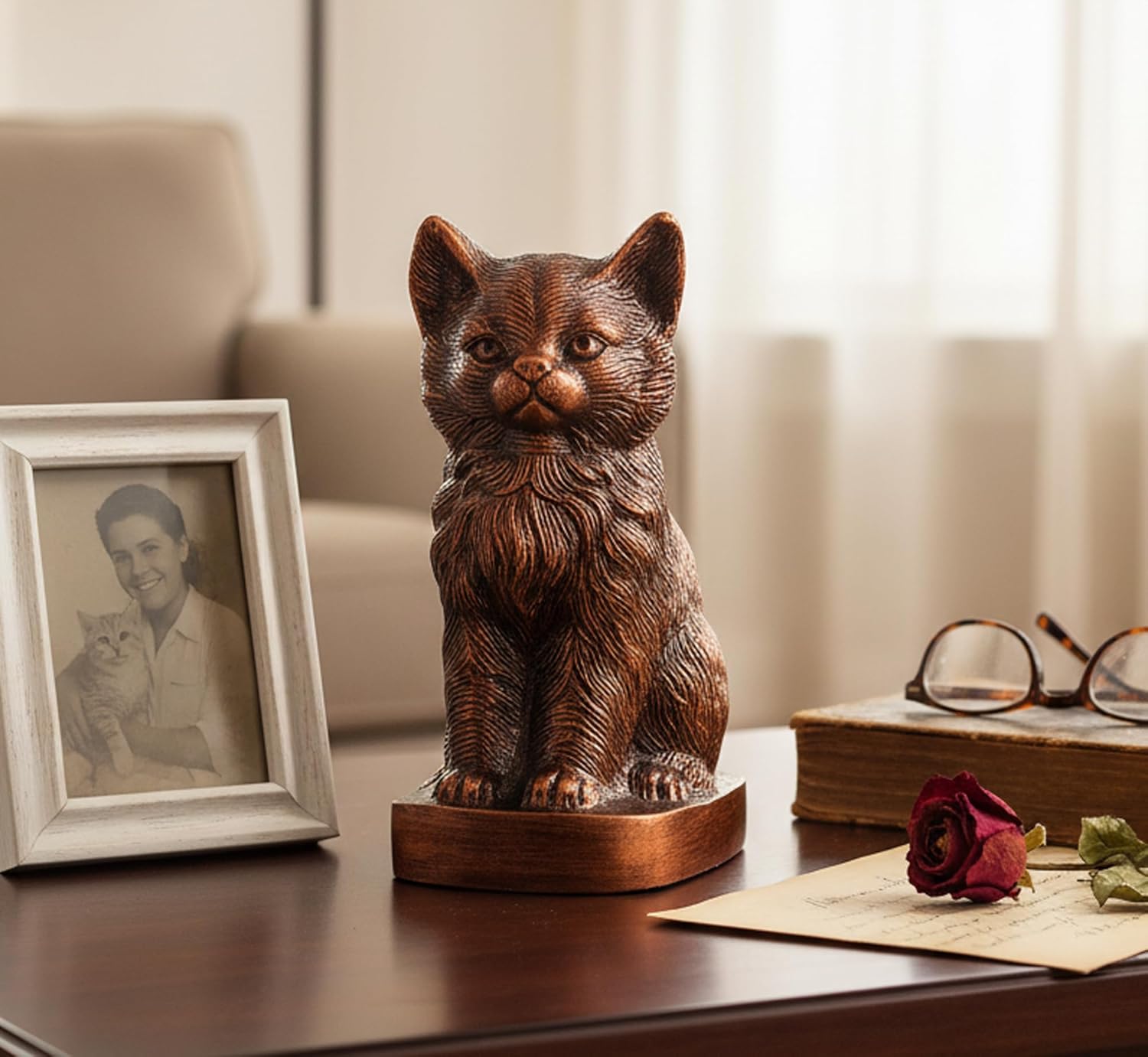 ESPLANADE- Cat kitten shape cremation urn | Memorial Human Ashes Container Jar Pot | Burial Funeral Urns | Copper- Size - 9 inches.