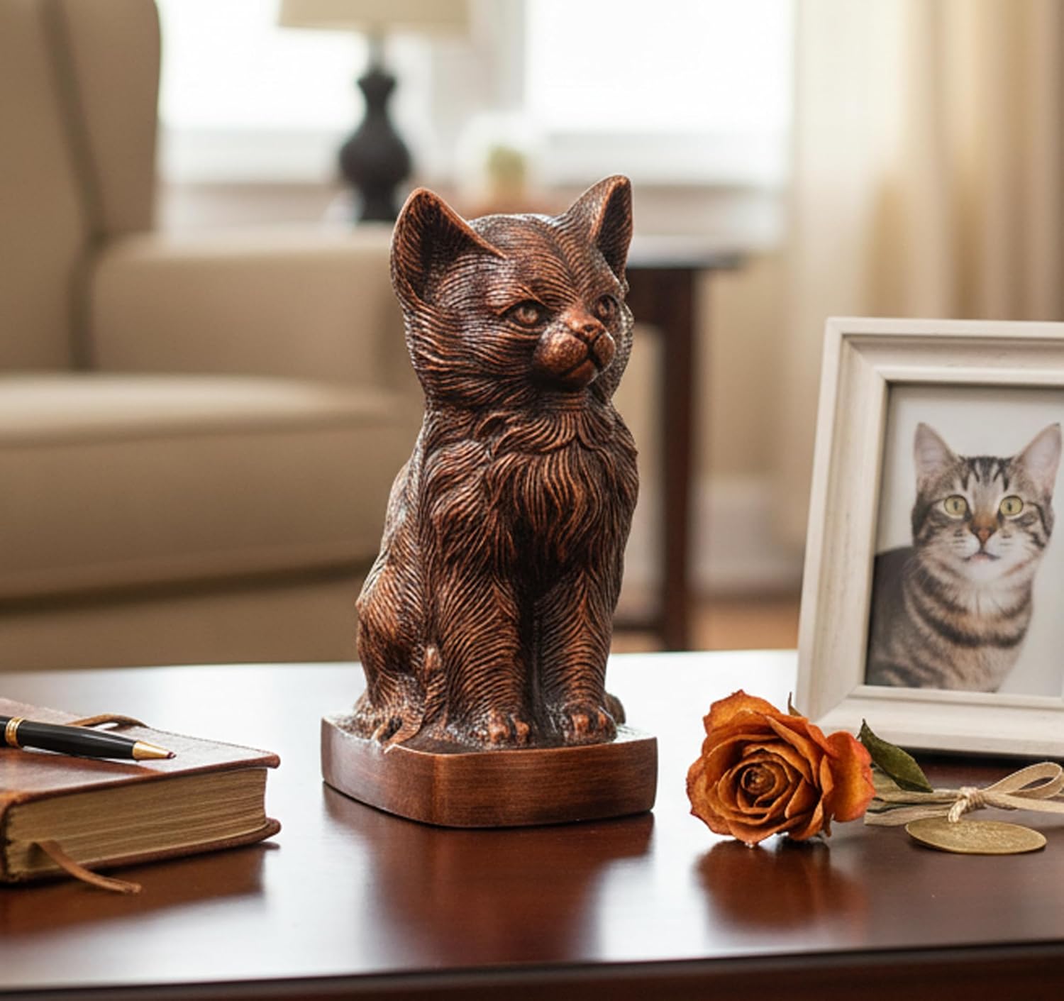 ESPLANADE- Cat kitten shape cremation urn | Memorial Human Ashes Container Jar Pot | Burial Funeral Urns | Copper- Size - 9 inches.