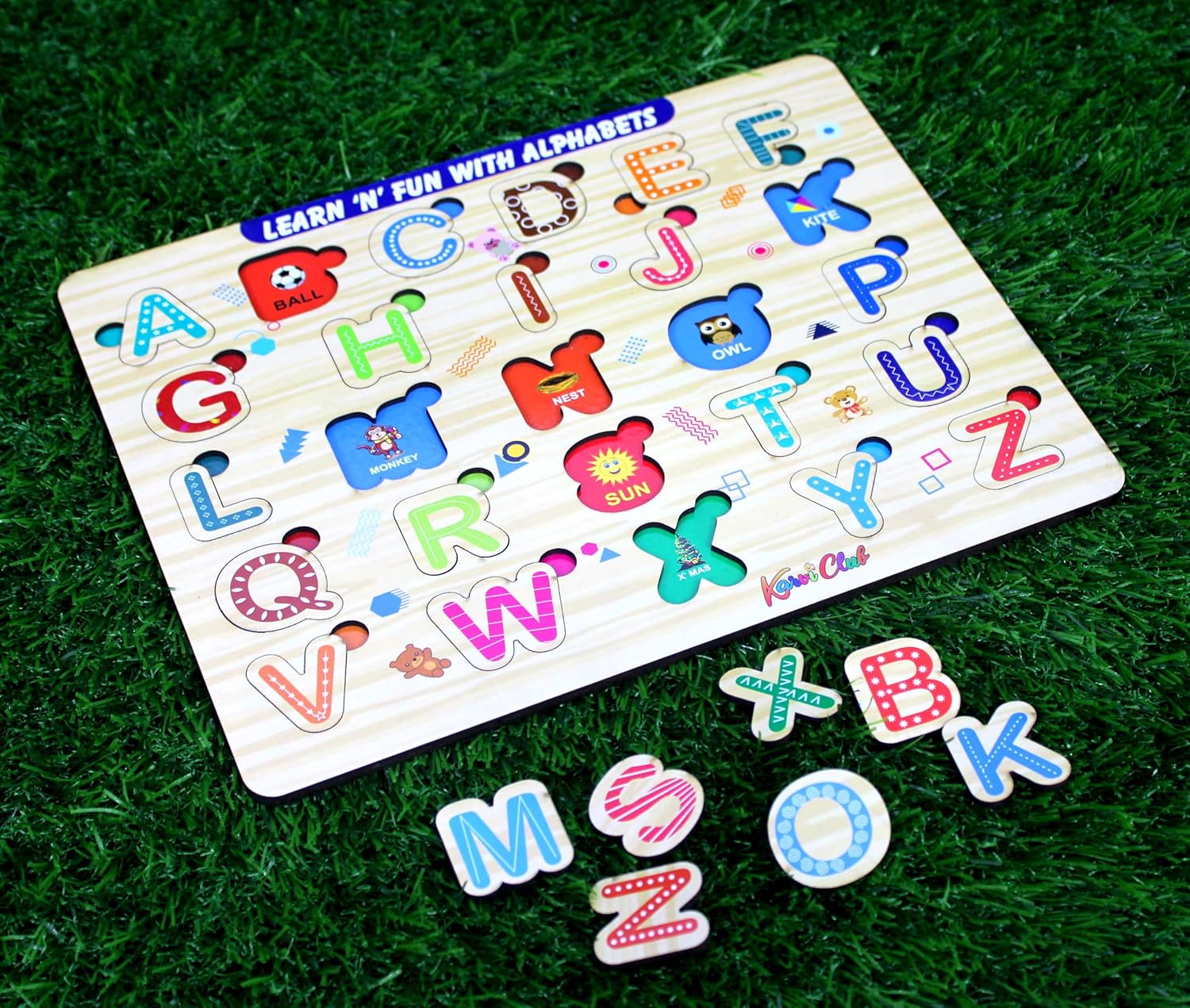 Stonkraft - Wooden "English Alphabets" | Preschool Learning Board Puzzle for Kids Infants Toddlers - 26 Pieces - Multicolor- 12" x 9" Inches