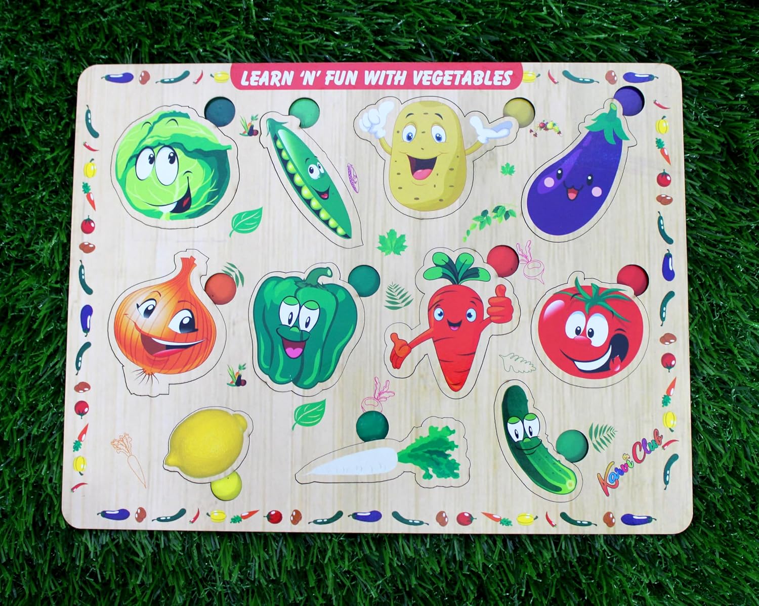 Stonkraft | Wooden "Know Vegetables" Preschool Learning Board Puzzle for Kids Infants Toddlers - 11 Pieces - Multicolor- 12" x 9" Inches