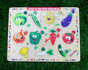 Stonkraft | Wooden "Know Vegetables" Preschool Learning Board Puzzle for Kids Infants Toddlers - 11 Pieces - Multicolor- 12" x 9" Inches