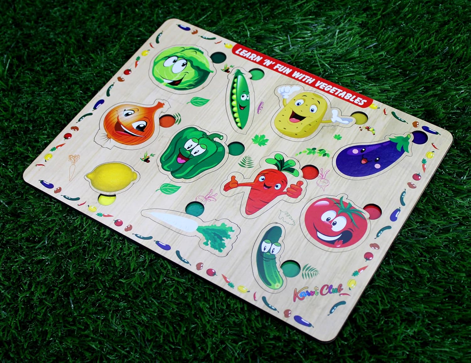 Stonkraft | Wooden "Know Vegetables" Preschool Learning Board Puzzle for Kids Infants Toddlers - 11 Pieces - Multicolor- 12" x 9" Inches