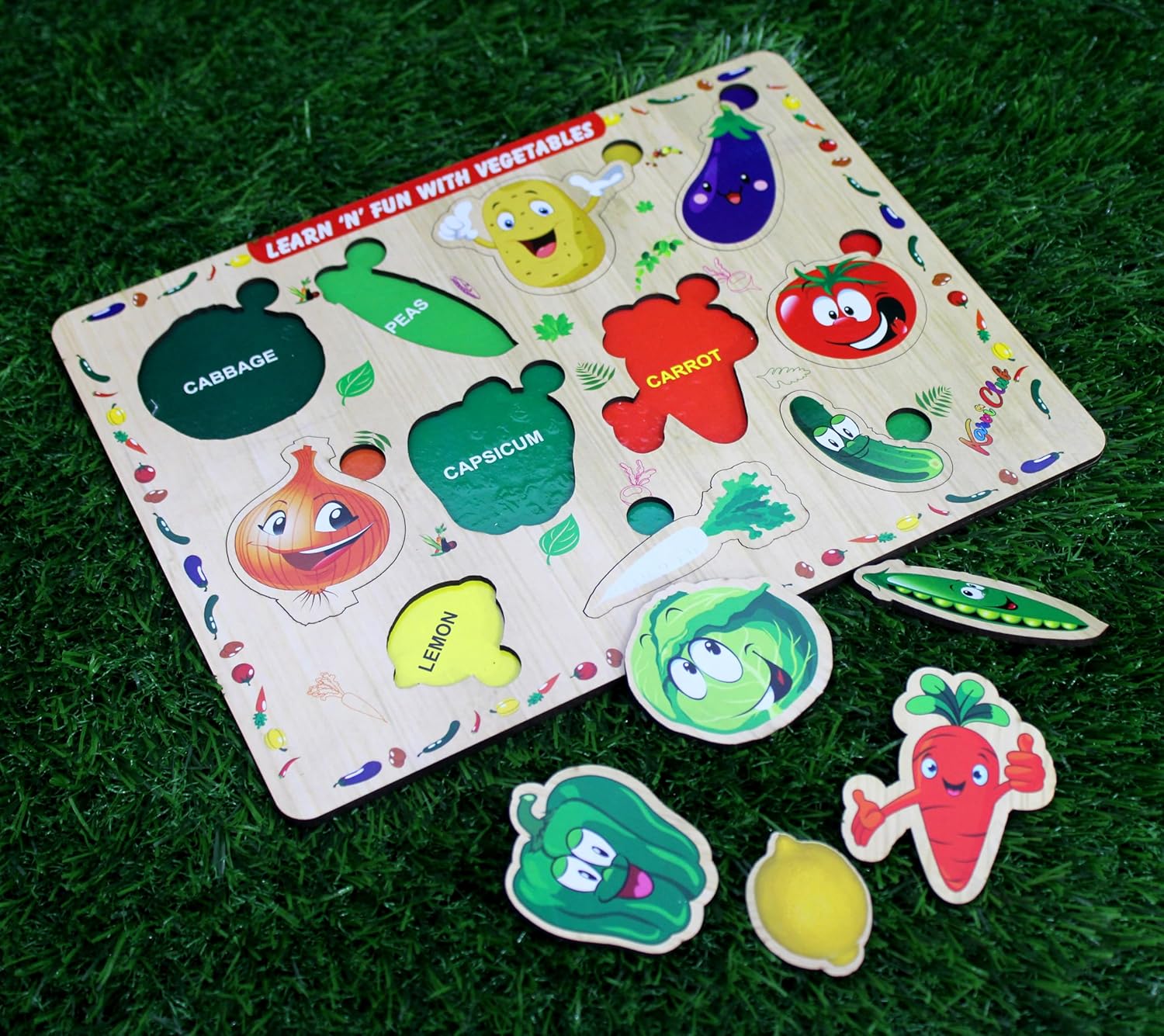 Stonkraft | Wooden "Know Vegetables" Preschool Learning Board Puzzle for Kids Infants Toddlers - 11 Pieces - Multicolor- 12" x 9" Inches