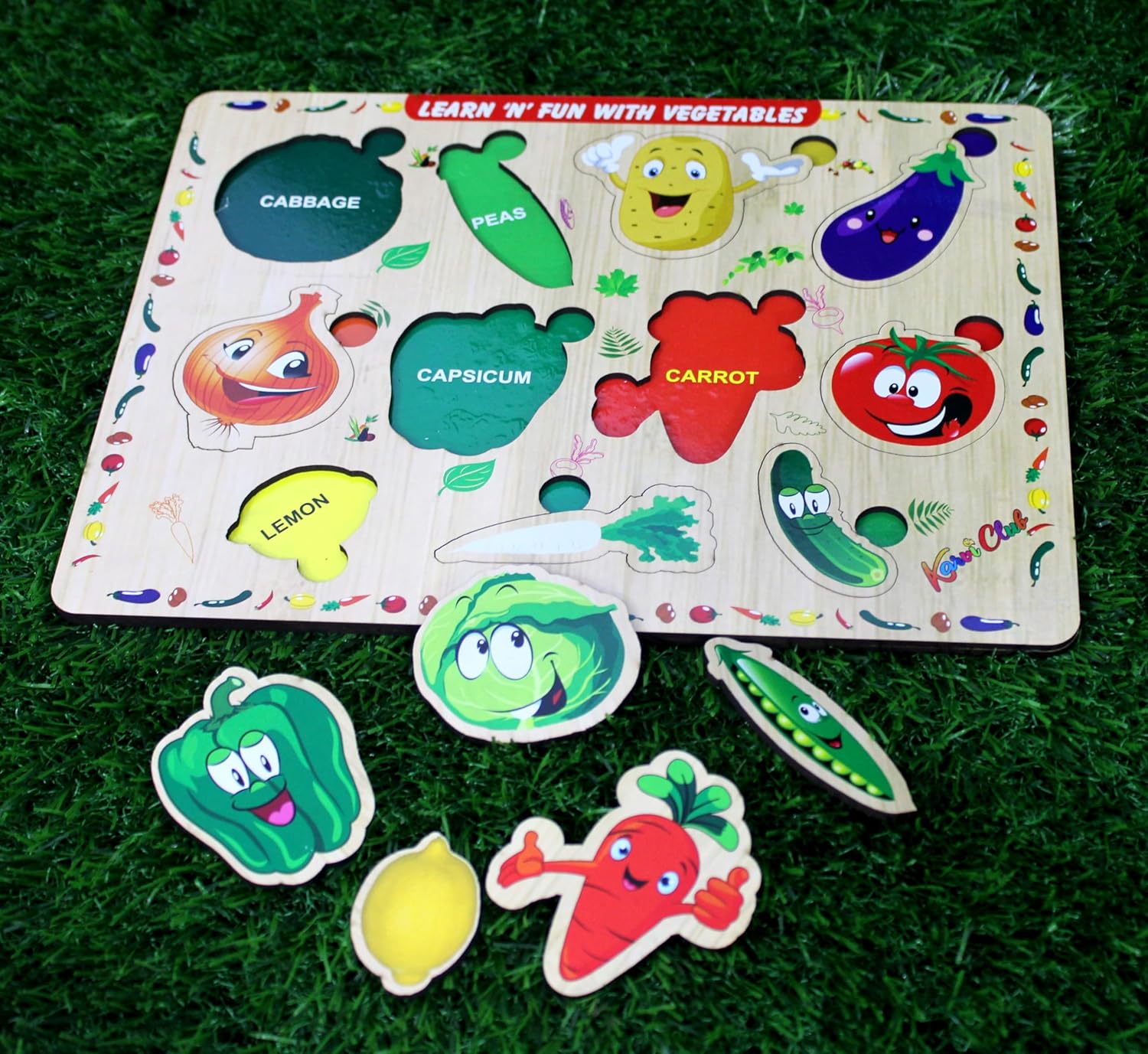 Stonkraft | Wooden "Know Vegetables" Preschool Learning Board Puzzle for Kids Infants Toddlers - 11 Pieces - Multicolor- 12" x 9" Inches