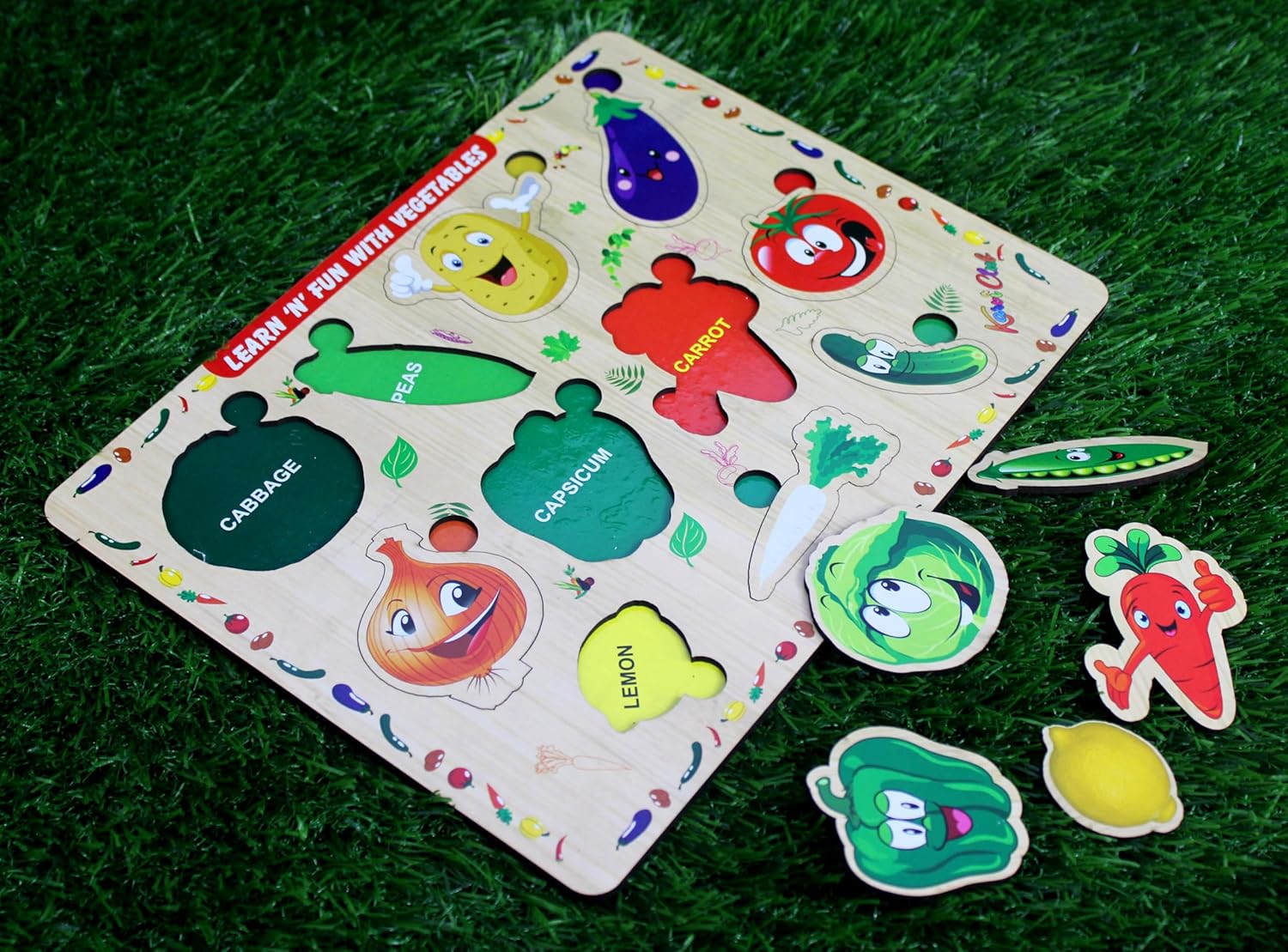 Stonkraft | Wooden "Know Vegetables" Preschool Learning Board Puzzle for Kids Infants Toddlers - 11 Pieces - Multicolor- 12" x 9" Inches